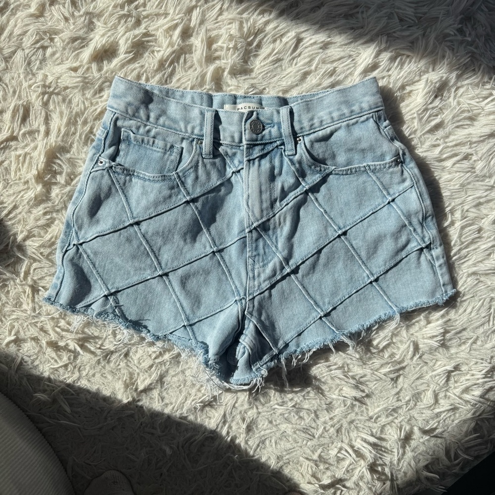 PacSun Light Wash Jean Shorts with Stitched Design